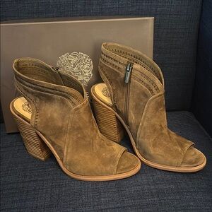 Brown Suede Peep-Toe Ankle Boots